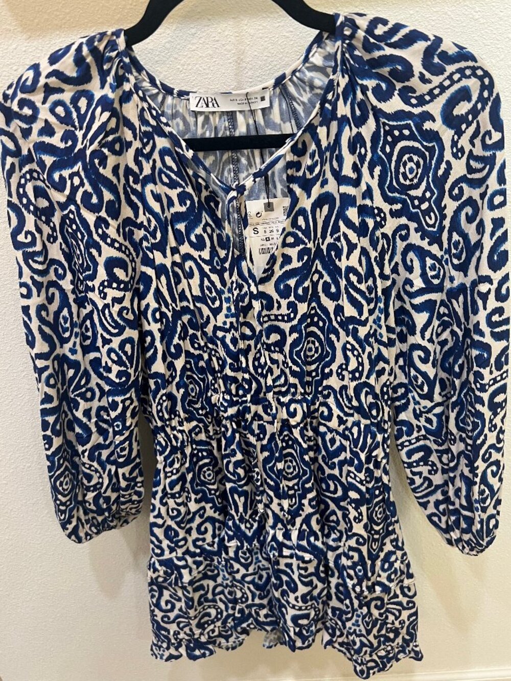 Zara Navy and White Long Sleeve Mini Dress Size Small